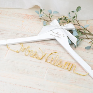 Personalized Hanger with Wire Name and Bow, Bridal Shower Gift for Bride, Personalized Bridal Hanger, Mrs Hanger, Bride Hanger, Wedding Gift image 4