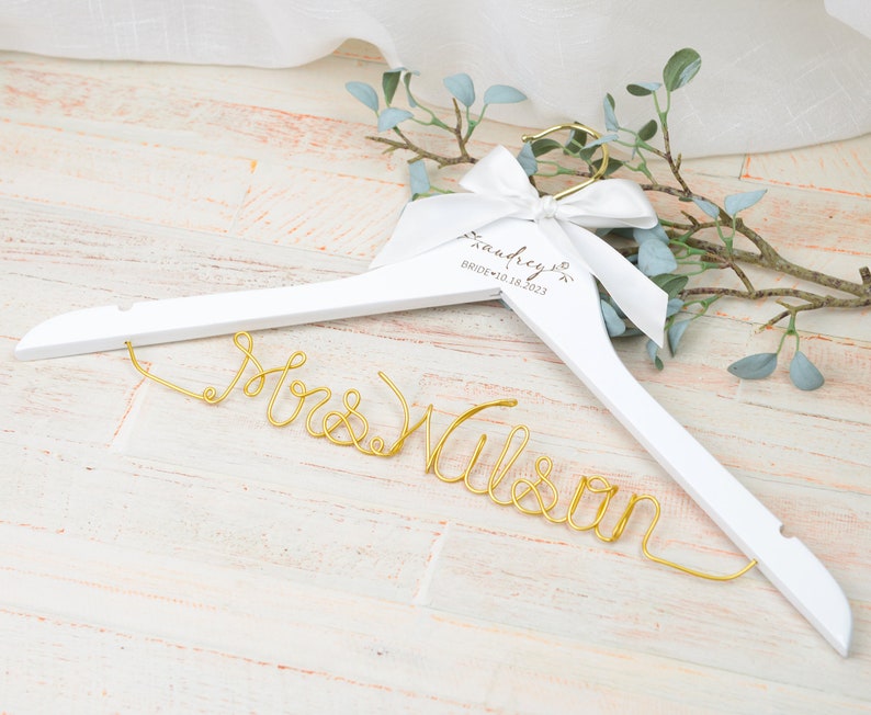 Personalized Hanger with Wire Name and Bow, Bridal Shower Gift for Bride, Personalized Bridal Hanger, Mrs Hanger, Bride Hanger, Wedding Gift image 4