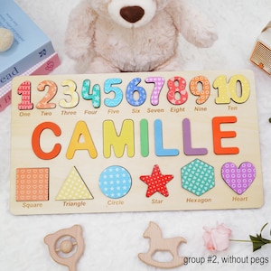 Casse-tête algébrique avec prénoms en bois, casse-tête d'âge préscolaire pour filles, casse-tête personnalisé avec noms et chiffres, casse-tête éducatif pour apprendre les formes image 6