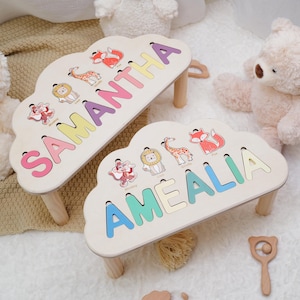 Personalized Toddler Puzzle Stool – Wooden Educational Stool for 2–3 Year Olds – Custom Name Gift for Baby Shower or Birthday, 1st Christmas