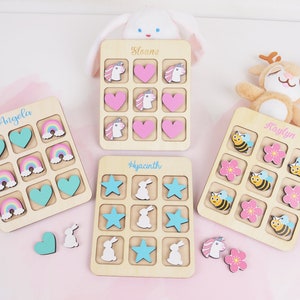 Wooden Tic Tac Toe, Mini Tabletop Board Game with Hearts, Classic Family Table Game, Easter Themed Game Set 10 Pieces, Indoor Playing