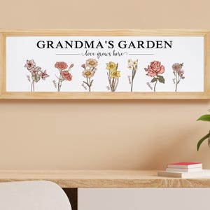 Grandma’s Garden or Mom’s Garden Birth Flower Sign with Names– Custom Framed Family Art, Personalized Mother’s Day or Birthday Gift