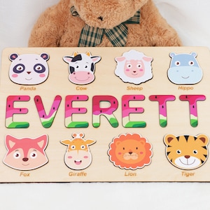 Rompecabezas de nombre de bebé personalizado con letras de sandía, regalos de bebé, juguete de rompecabezas con formas de animales para niños pequeños, decoración temática de verano