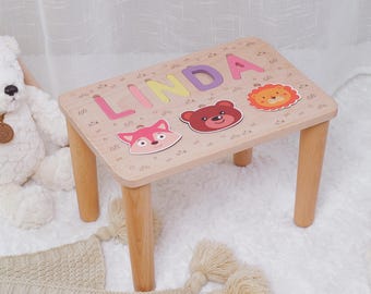 Personalized Name Puzzle Stool, Toddlers Step Stool with Name Puzzle, Custom Name Stool Bench, 1st Birthday Gifts, Baby Shower Gift for Kid