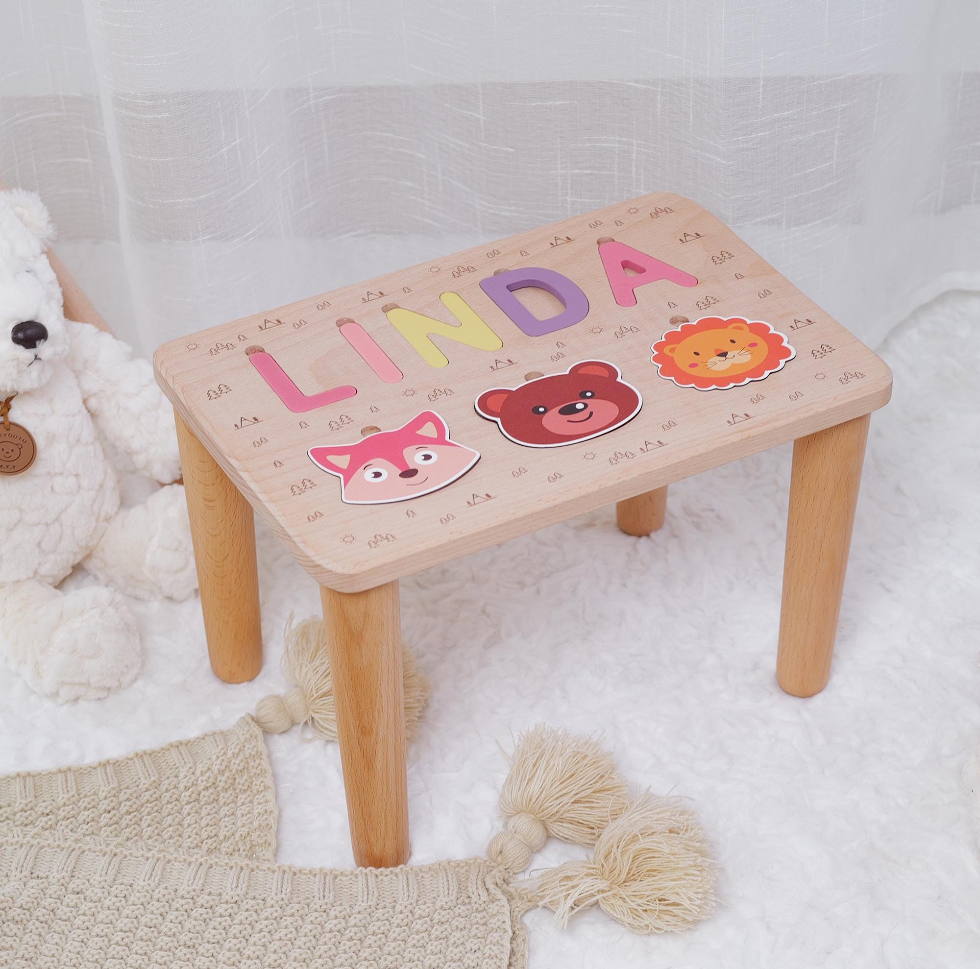 Personalized Name Puzzle Stool, Toddlers Step Stool With Name Puzzle ...