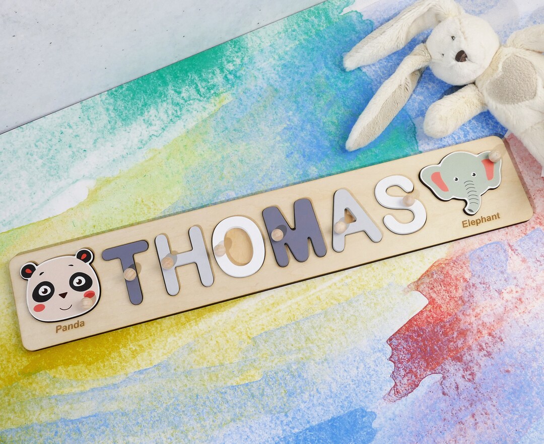 Custom Wooden Name Puzzle With Animals for Kids, Personalized Baby ...