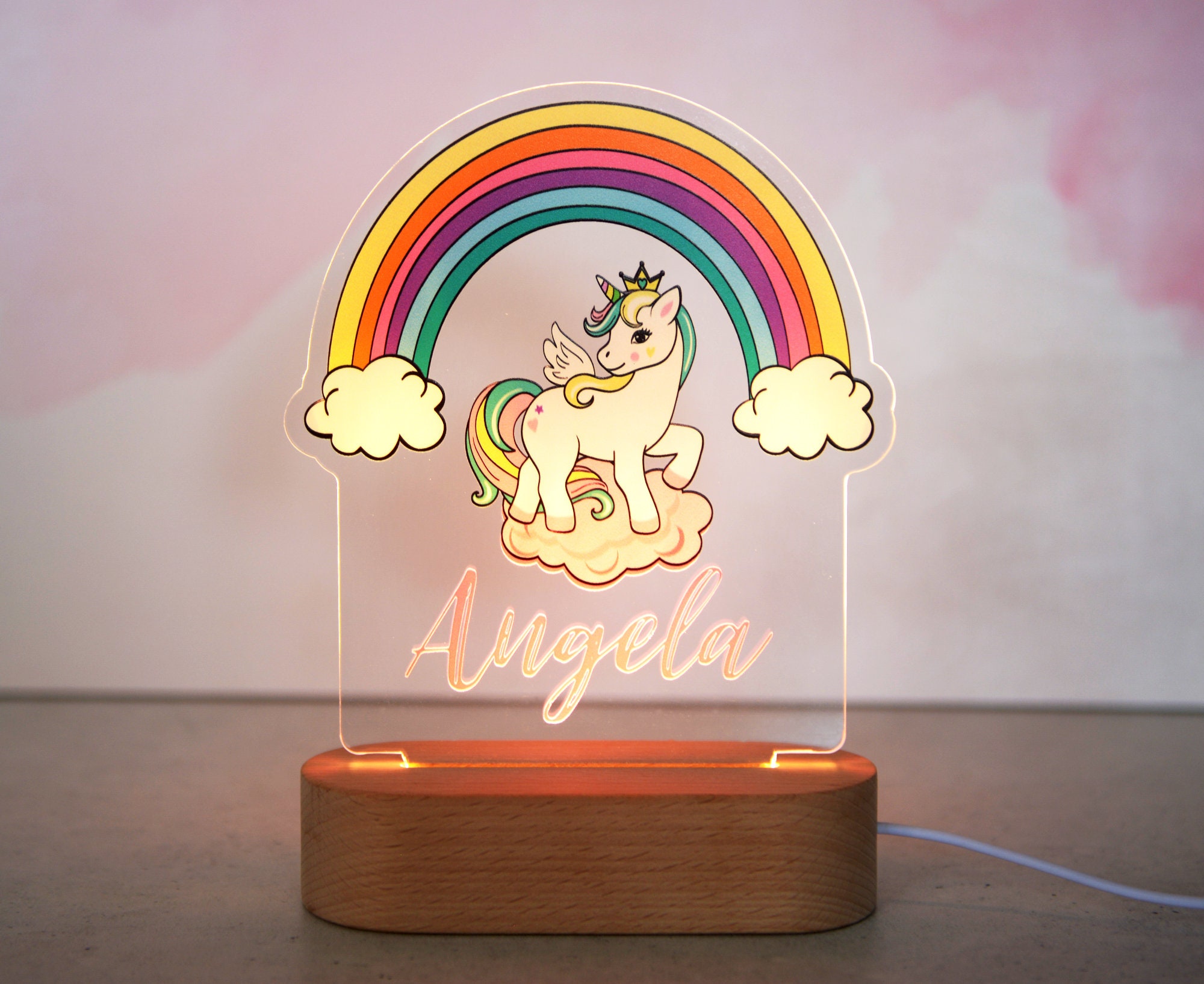  VEELU Luz LED de noche para bebé, lámpara de nombre de arco  iris personalizada, regalo de bautizo para niño y niña, regalo de  nacimiento para niña : Bebés