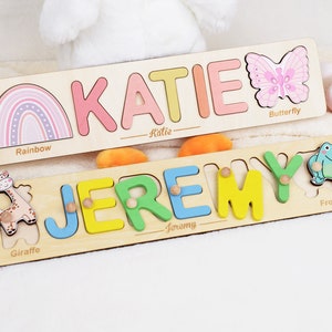 Rompecabezas de nombre personalizado con elementos, regalos de Pascua para niños, juguete infantil baby shower regalo niña regalos personalizados para niños pequeños, primer regalo de cumpleaños niño