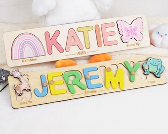 Personalisierte Namenspuzzle mit Elementen, Ostergeschenke für Kinder, Kinderspielzeug Babypartygeschenk Mädchen Benutzerdefinierte Kleinkindgeschenke, Erster Geburtstagsgeschenk Junge