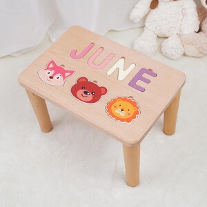 Personalized Wooden Name Puzzle Stool, Kids Puzzle Bench with Name, Baby Girl 1st Birthday Gift, Baby Shower Gift Wooden Helper Chair