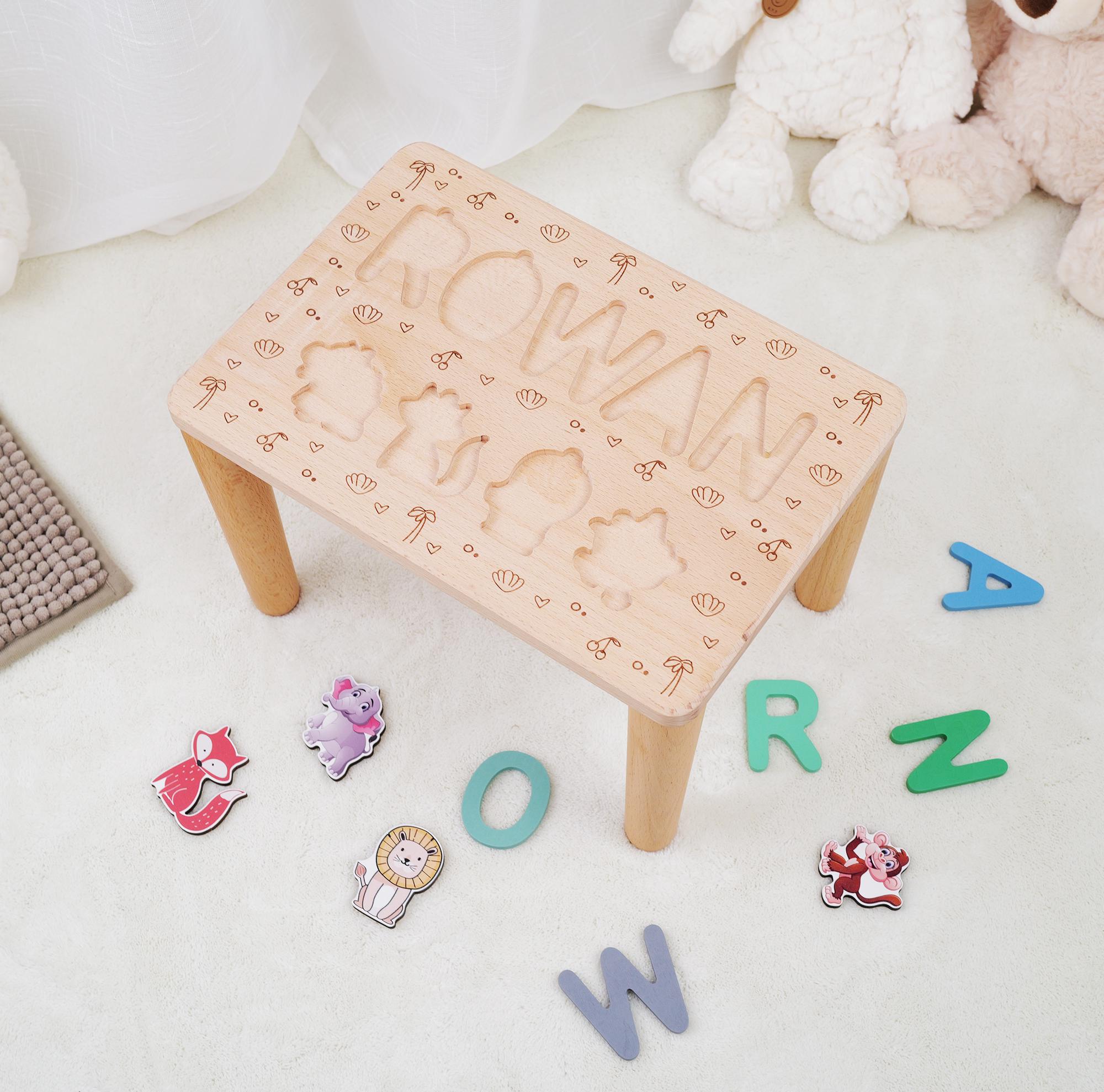 Custom Wooden Name Puzzle Stool - Personalized Kids Step Stool ...