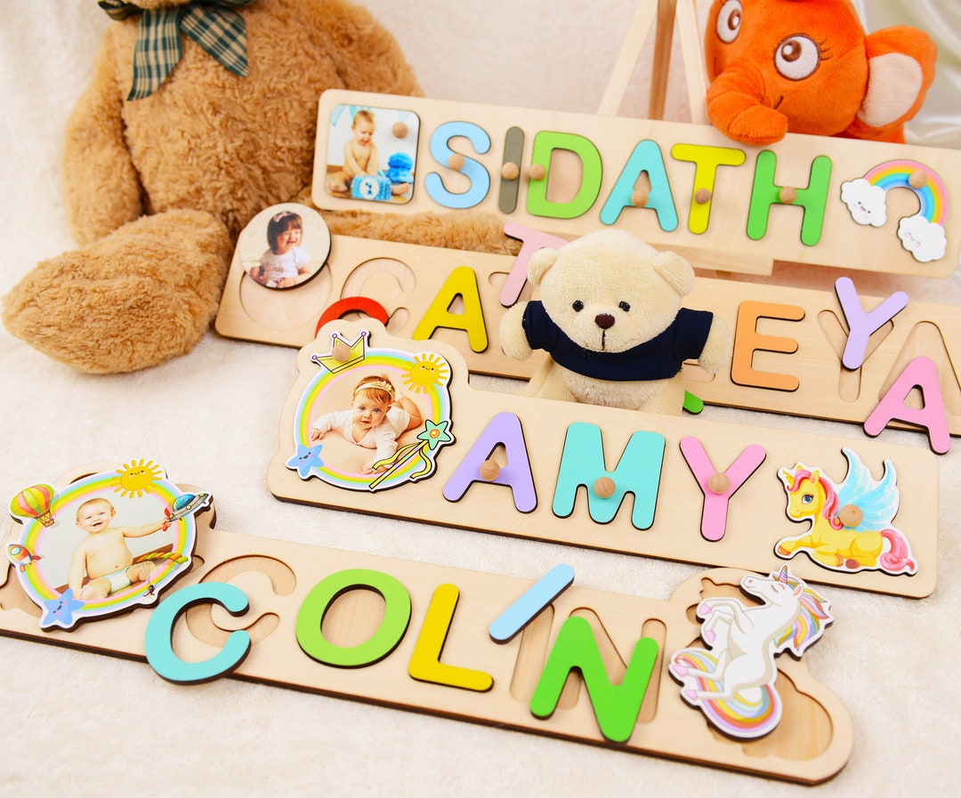 Name Frame Toy Name Puzzle Baby, Personalized Wooden Name Board With Child Photo ...