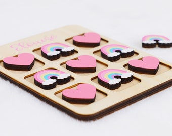 Juego de mesa personalizado Tic Tac Toe, regalo de juego de viaje para niños, juego de niños de madera, regalo de Pascua para niños, rellenos de cesta, regalo de relleno de cesta