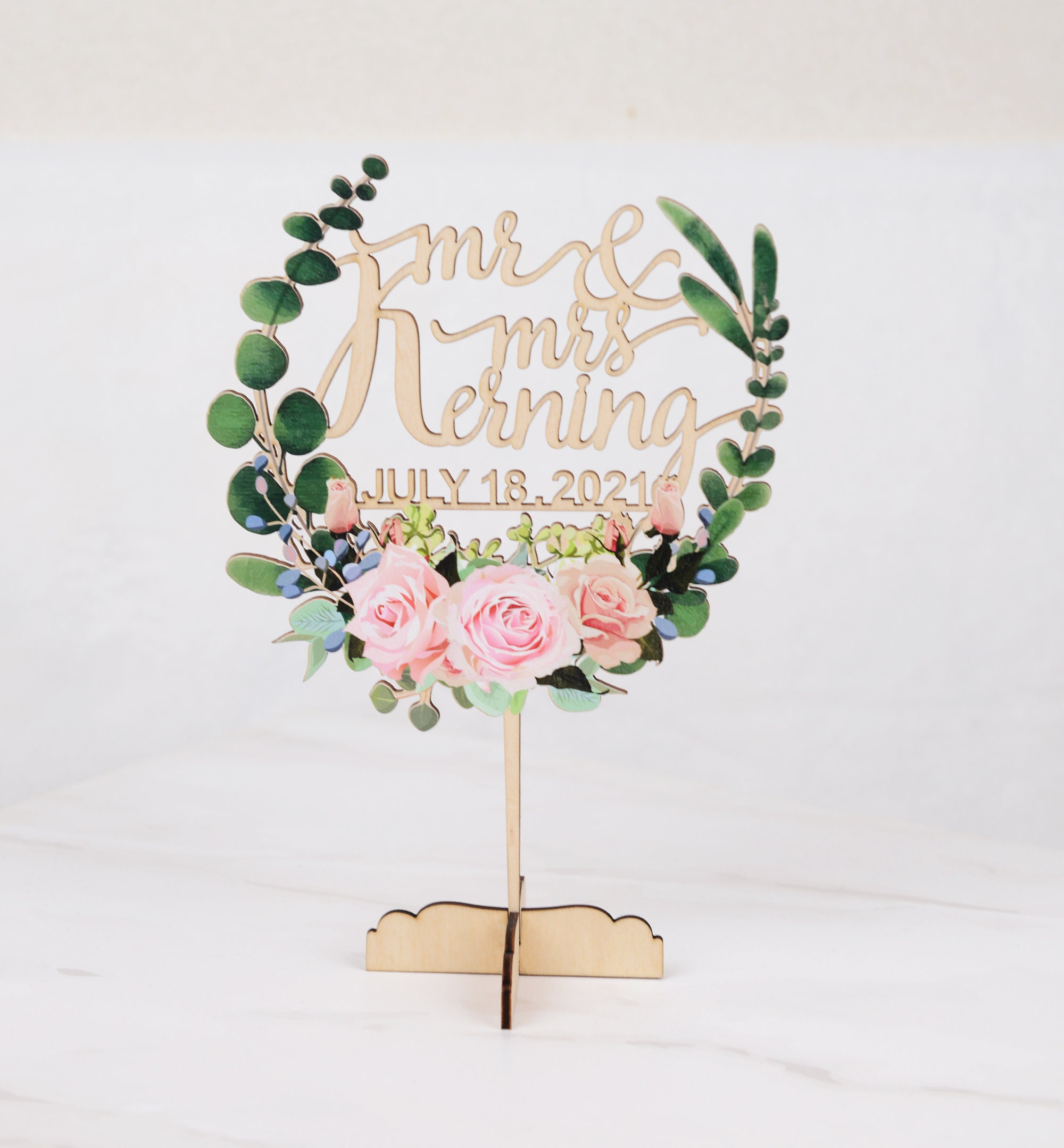 eucalyptus wedding cake topper