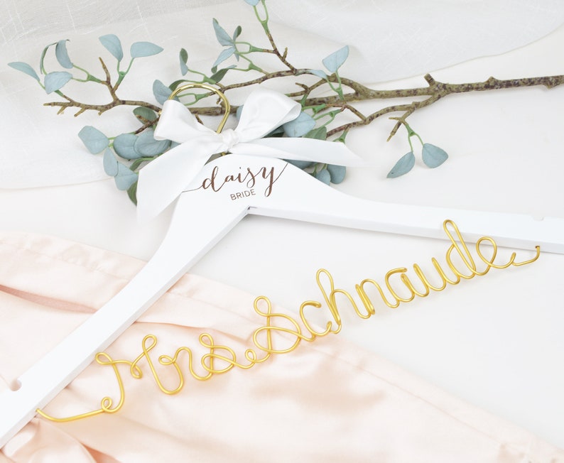 Personalized Hanger with Wire Name and Bow, Bridal Shower Gift for Bride, Personalized Bridal Hanger, Mrs Hanger, Bride Hanger, Wedding Gift image 7