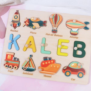 Birthday Gift for Baby Boys, Vehicles Words Matching Game, Wooden Name Puzzle, Personalized Wooden Memory Toy, Christmas Gift for Babies image 5