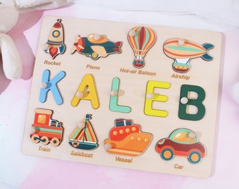 Personalized Wooden Baby Name Puzzle with Matching Game, Toy Gift for 3 Year Old, Puzzle Piece Names, Baby Keepsake, Christmas Gift for Boys