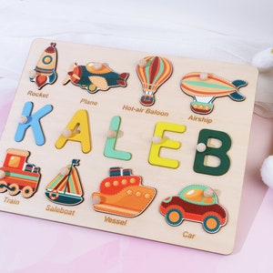 Personalized Transportation Name Puzzle for Kids Educational Baby Gift with Cars, Trucks, Trains, Planes, Boats, Handmade Wood Toy 7141523 image 8