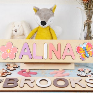 1er regalo de cumpleaños para bebé niño & niña, regalo de baby shower, rompecabezas de nombre personalizado con soporte, rompecabezas de alfabeto único con pegs regalo de Pascua para niños pequeños