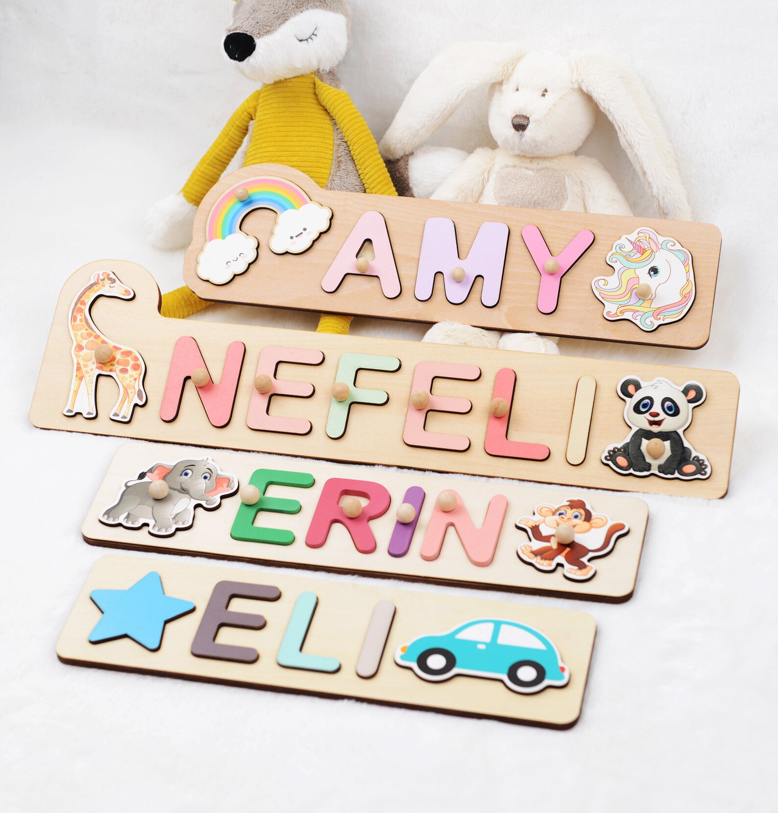 Personalized Name Puzzle With Pegs for Toddlers Montessori Etsy