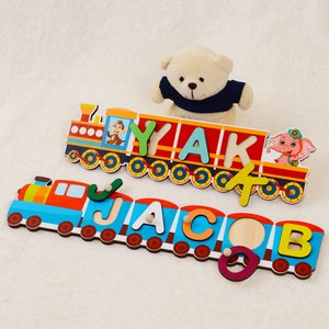 Personalized Name Puzzle Train, Wooden Montessori Toy Puzzle, Baby 1st Birthday Gift, Baby Shower Gift, Christmas Gift for Kid, Letter Train
