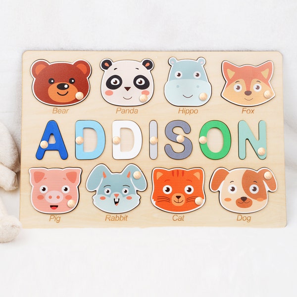 Aangepaste houten naampuzzel: gepersonaliseerd peutercadeau, educatief speelgoed, doop babyherinnering en kinderkamerdecoratie