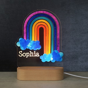 Rainbow Night Light for Kid with Custom Name, Night Light Lamp for Nursery Room, Bedside Light, Personalized Christmas Gift for Baby Girl