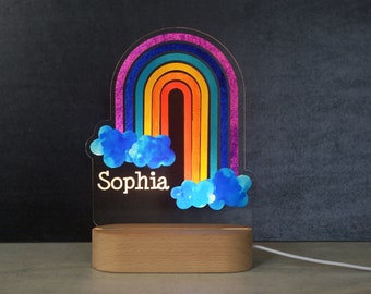 Rainbow Night Light for Kid with Custom Name, Night Light Lamp for Nursery Room, Bedside Light, Personalized Christmas Gift for Baby Girl