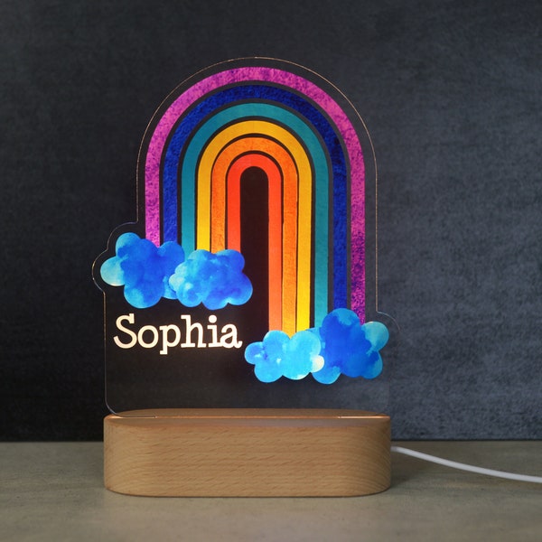 Rainbow Night Light for Kid with Custom Name, Night Light Lamp for Nursery Room, Bedside Light, Personalized Christmas Gift for Baby Girl