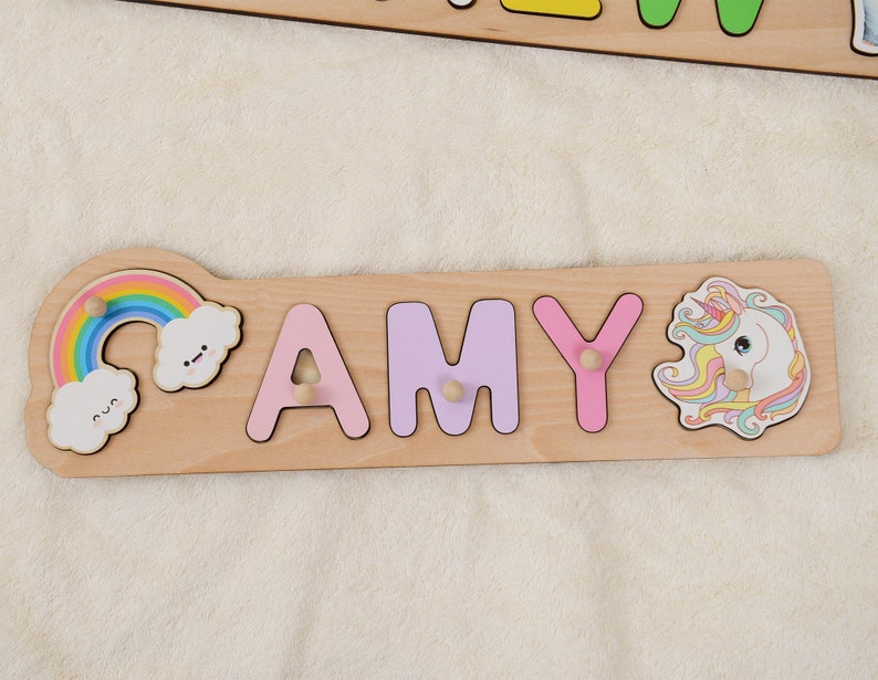 Personalized Name Puzzle, Baby Gift Wooden Montessori Toys, Christmas Gift Kids Busy Board Toddler Puzzle, First Birthday Gift Nursery Decor image 5