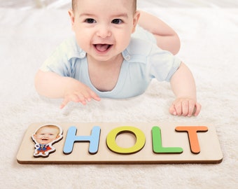 Personalized Name Puzzle for Toddlers, Baby Shower Gift for Kids Boy Girl Birthday Gift, Wooden Montessori Toys Jigsaw Puzzle, Nursery Decor