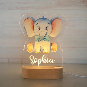 Kid Night Light with Custom Name, Nursery Room Night Light, Personalized Table Lamp, Nursery Light, Customized Toddler Gift, Nursery Decor T003 Elephant