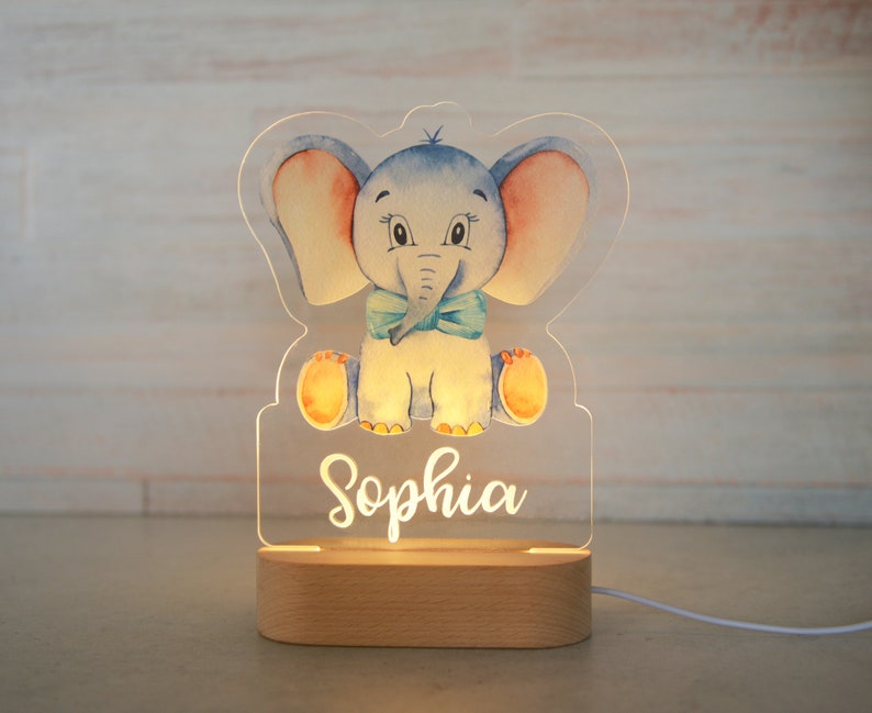 Kid Night Light with Custom Name, Nursery Room Night Light, Personalized Table Lamp, Nursery Light, Customized Toddler Gift, Nursery Decor T003 Elephant