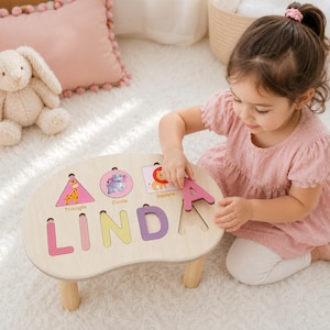 Personalized Toddler Puzzle Stool: Custom Name Gift  for 1–3 Year Olds – Wooden Educational Stool for Baby Shower or Birthday, 1st Christmas