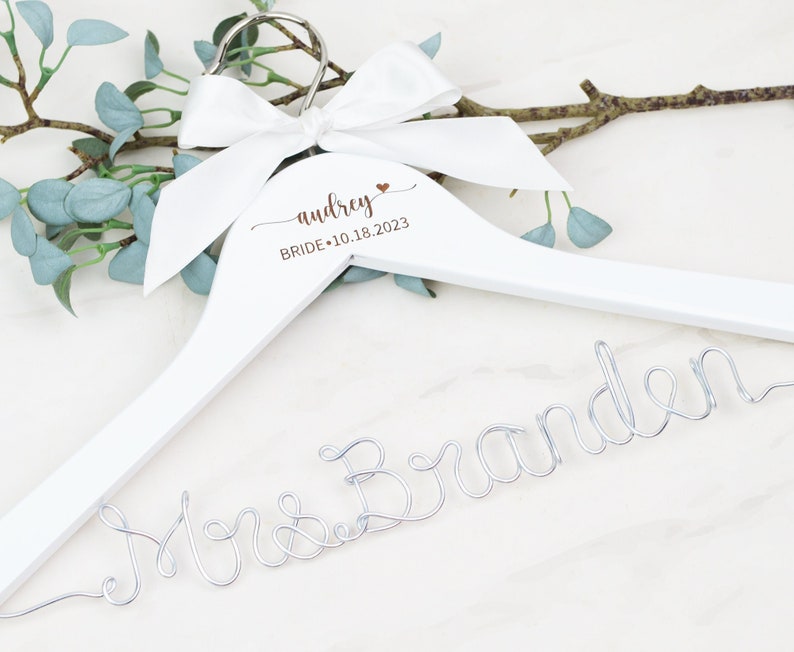 Personalized Hanger with Wire Name and Bow, Bridal Shower Gift for Bride, Personalized Bridal Hanger, Mrs Hanger, Bride Hanger, Wedding Gift image 5