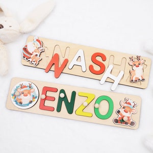 Personalized Christmas Gift Name Puzzle with Pegs, Toddler Early Learning Toy for Child Baby Shower Gift 1st Birthday, Custom Nursery Decor
