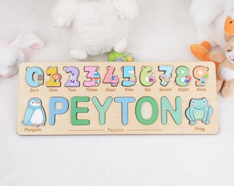 Custom Baby Name Puzzle with Numbers, Personalized Puzzle Name Board Toy Gifts for Baby Girls, Custom Wooden Baby Keepsake, Baby Shower Gift