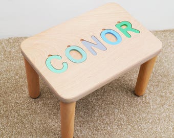 Handcrafted Custom Name Stools, Name Puzzle Stools for Kids, Stepstools with Names, Gifts for 18 Month Old, Baptism Girl Gifts