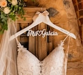 Personalized Wedding Hanger with Name & Date, Custom Bride Gift, Wooden Name Design, Bridal Shower Present, Wedding Dress Accessory product logo