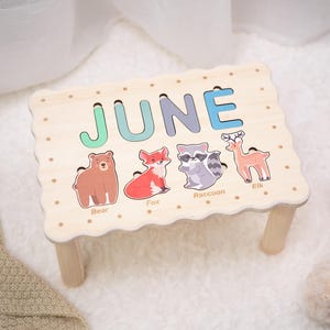 Cookie Shape Toddler Puzzle Stool – Custom Name Gift  for 1–3 Year Old – Wooden Educational Stool for Baby Shower or Birthday, 1st Christmas