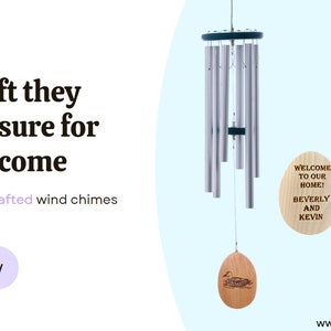 Handmade 30&quot; Wind Chime: Silver Satin Tubes, Custom Engraved