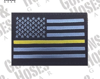 Text Tag Patch Thin Gold Line USA Flag Custom Embroidered Name 