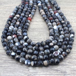 8mm Round Agate Black Fire Agate,Faceted Round Agate,Wholesale Agate Beads,Faceted Beads,Gemstone Beads,Round Agate Beads,DIY-15.5&quot;Strand