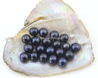 10 Pcs Black AAAA Pearl Beads,Nature Pearl Beads,Colorful Round Pearls With No Hole,For Cage Pendants,Bulk Wholesale High Quality-C#2