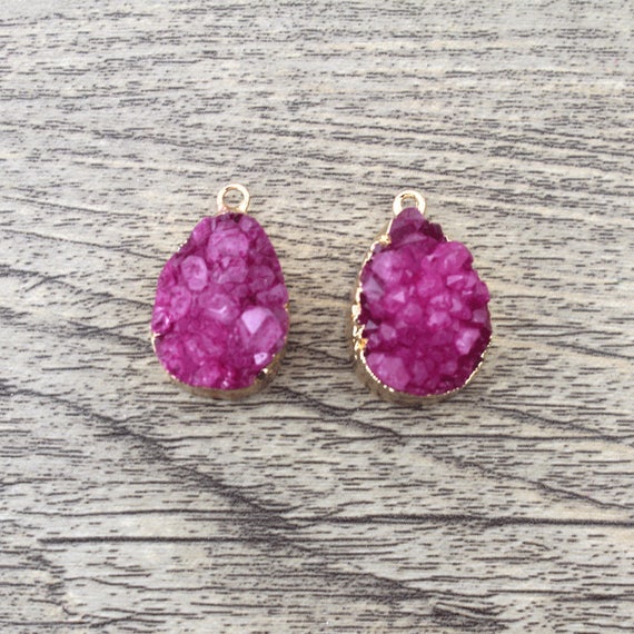 15x20MM Raw Gemstone Pink Druzy Pendants,Loose Pendant for DIY  Necklace,Loose Druzy Pendants with Gold Electroplated Edge,Wholesale Pendant