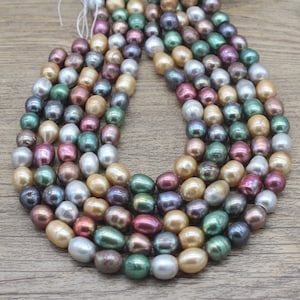 10-11MM Potato Freshwater Pearl,Dyed Rainbow Natural Oval Pearl Strand,Pearls for Jewelry Making,Loose Pearl Supplies,DIY-32PCS/Strand 15.5&quot;
