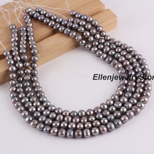 8-9 mm dunkelgraue natürliche Süßwasserperlen, lose Pfau Perlen Lieferungen, schwarz grau in der Nähe von runden Perlen, DIY Schmuck, Großhandelsperlen-BHY005-6