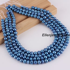 8-9mm Dyed Royal Blue Natural Freshwater Potato Pearl,Off Round Natural Pearls,Dark Blue Pearls,High Luster Pearl-15.5inches-50pcs-BHY005-10