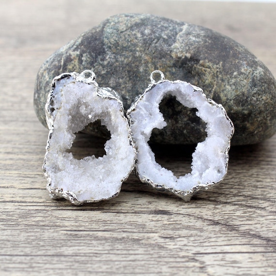 Buy White Druzy Geode Slice Silver Pendant,drusy Silver Plated