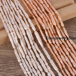Perlas Biwa de 4-6 x 20-28 mm, perlas de agua dulce blancas/rosas, perlas naturales largas, perlas con agujero pasante, para hacer joyas, bricolaje, 15 pulgadas, 16 piezas, PB002